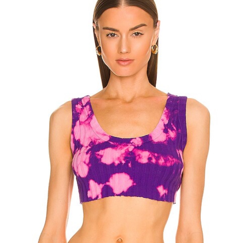 COTTON CITIZEN The Capri Purple Tie Dye Ribbed Crop Tank Top